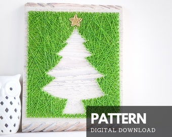 Christmas tree string art pattern printable - Christmas tree string art nail template with instructions for beginners