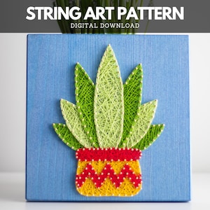 String Art Pattern - Green Plant in a Pot Template