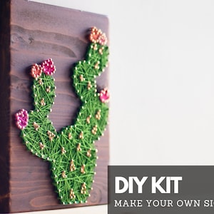 Cactus string art DIY kit for adults and kids with cactus and flowers design - step by step DIY gift for crafters, friends and family