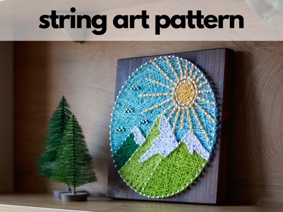 string art pattern printable mountains view diy string art etsy
