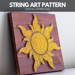Sun string art pattern with instructions and tips, Celestial Sun digital download nail and thread template and tutorial for kids adults