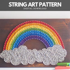 Rainbow string art pattern printable - Rainbow DIY string art template with step-by-step instructions - PDF printable guide