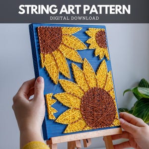 Sunflower DIY string art pattern - String art template printable - Spring string art pattern with instructions and tips for beginners