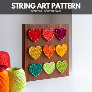 Patrón de arte de cuerdas - Plantilla de 9 corazones