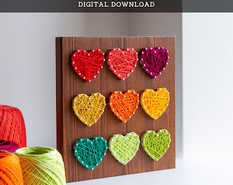 String Art Pattern - 9 Hearts Template