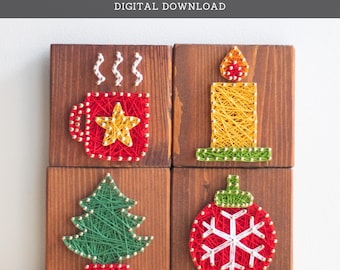 Ensemble de motifs artistiques sur fil - Petits modèles de plaques de Noël - Sapin de Noël, bougie, ornement et étoile