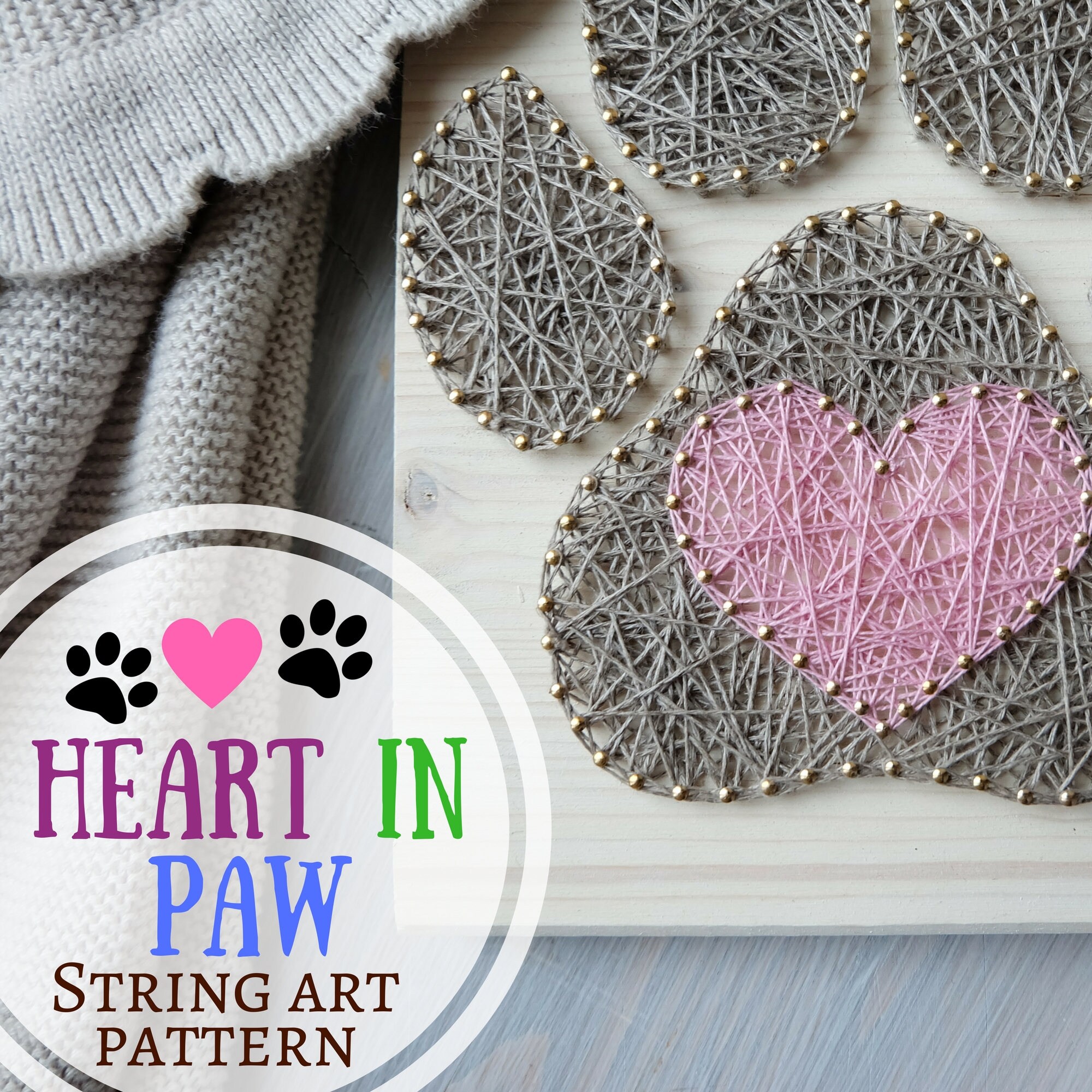 String art pattern printable Dog paw and heart string art - Etsy España