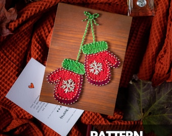 Christmas mittens string art pattern with instructions digital download, string art pattern for beginners, cute and cassic Christmas DIY