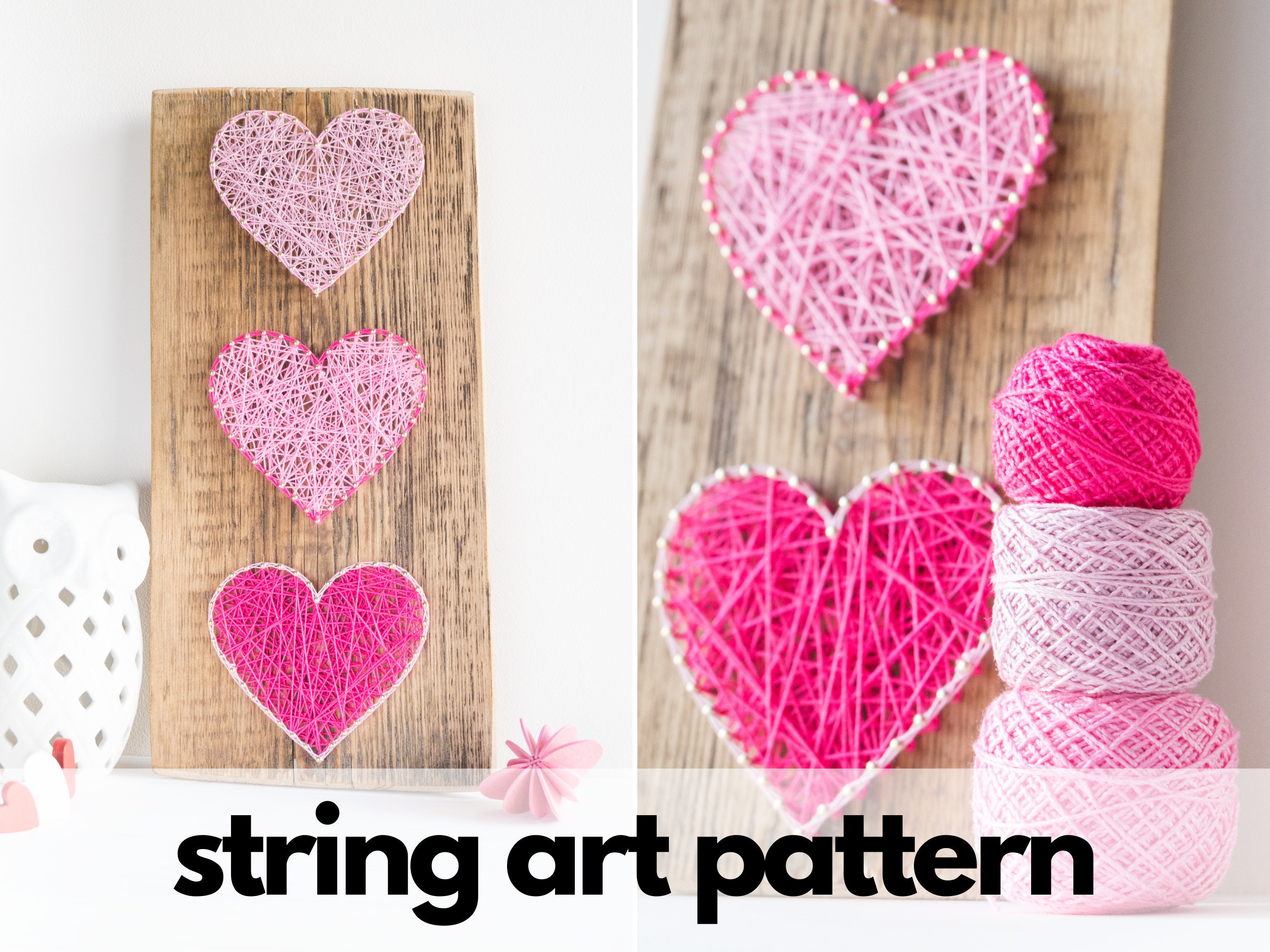 hearts diy string art pattern with instructions