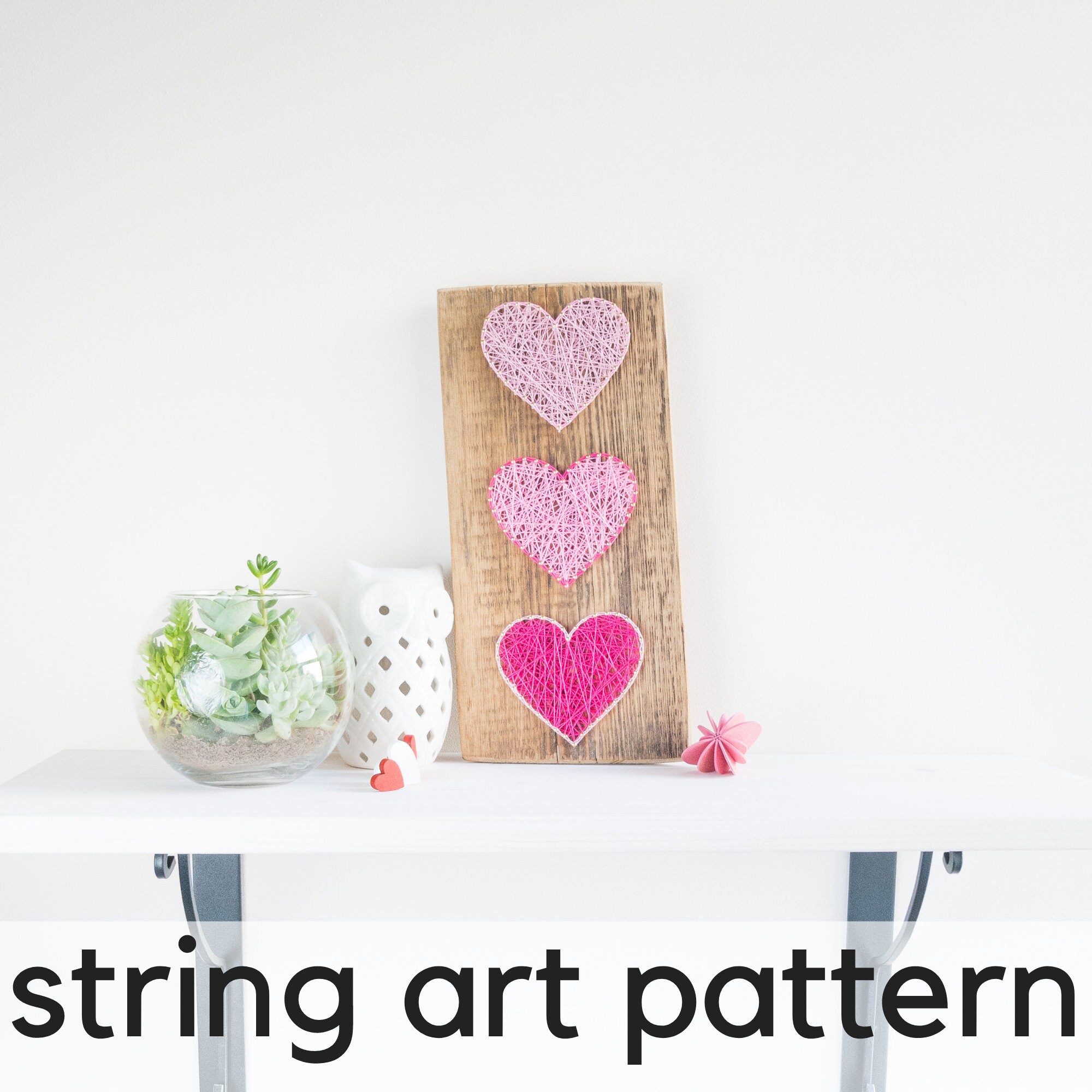 hearts diy string art pattern with instructions