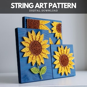 String Art Pattern Set - 3 Sunflower Design Template Set - Small, Medium and Large