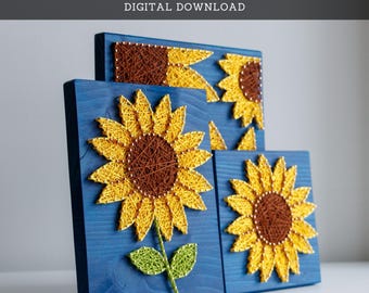 String Art Pattern Set - 3 Sunflower Design Template Set - Small, Medium and Large