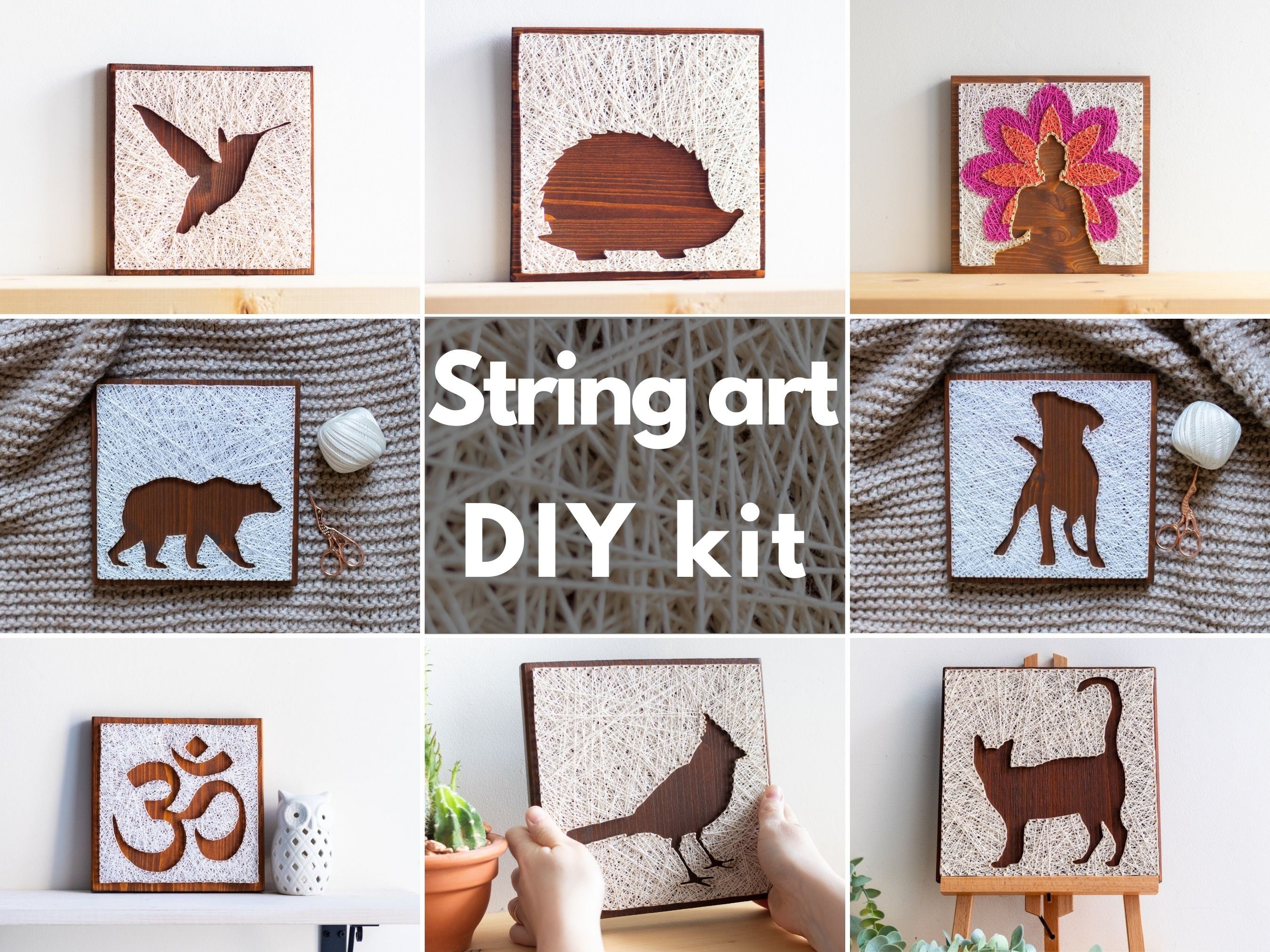 String of the Art Deer String Art Kit, American Made DIY Craft Kit for  Adults, Stained Pine Wood (16 x 12), Embroidery Floss, for Beginner to