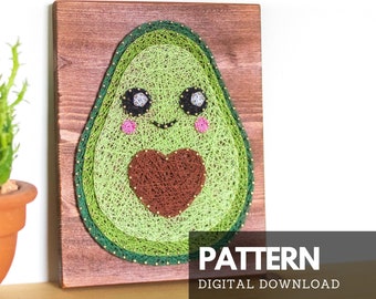 Avocado string art pattern printable - Avocado string art template with instructions and tips, cute food themed DIY pattern download