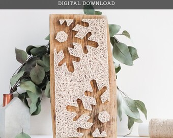 String Art Pattern - Rustic Snowflake Silhouette Template