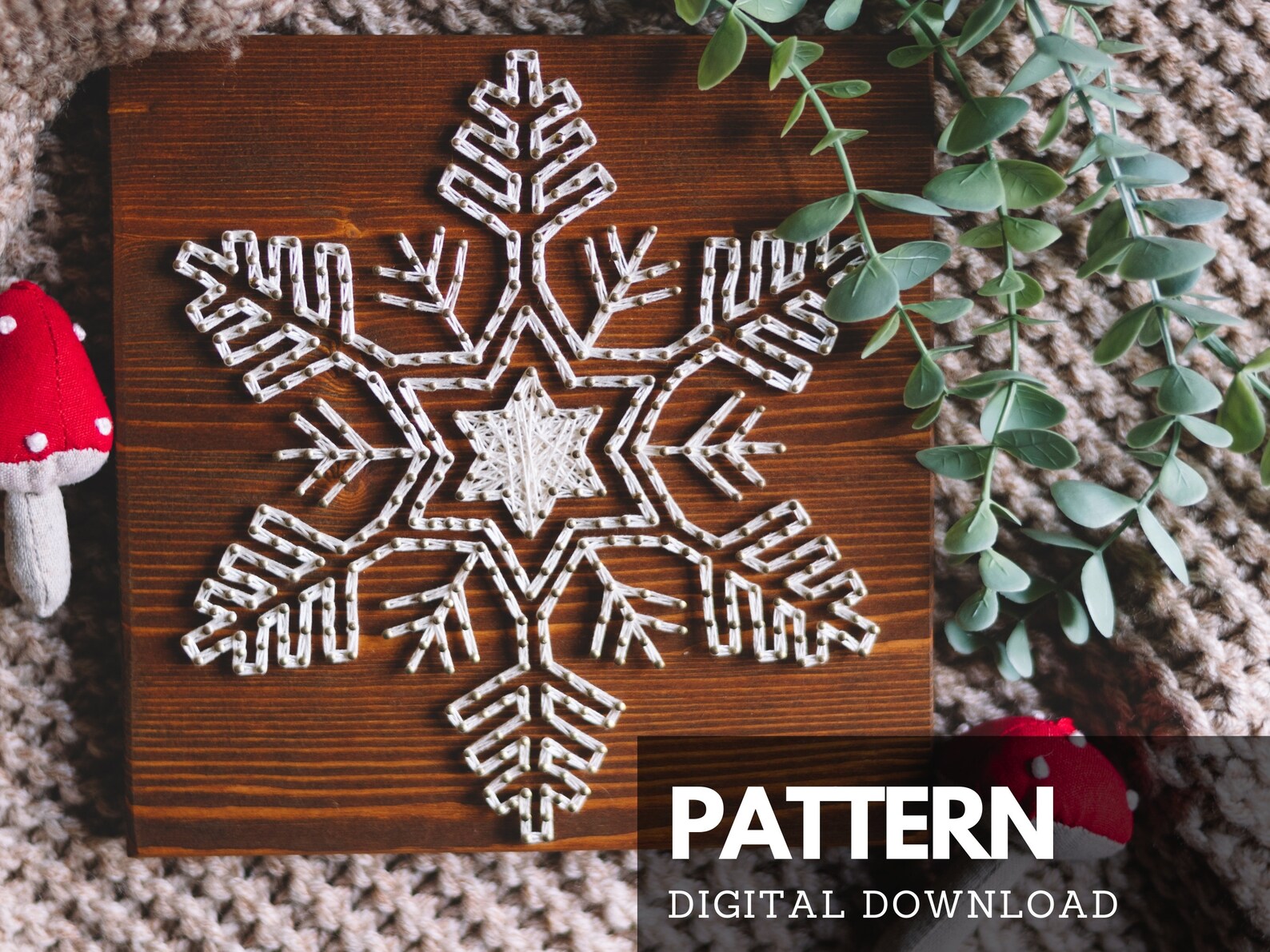 Snowflake string art pattern printable modern minimalist christmas