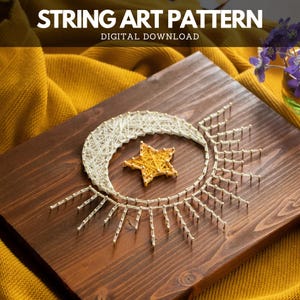 String Art Pattern - Sonne, Mond und Sterne Vorlage