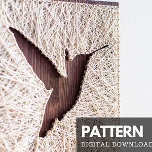 Hummingbird DIY string art pattern with instructions, simple string art template for beginners, instructions and tips, how-to string art