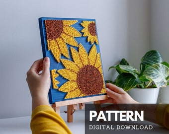 Sunflower DIY string art pattern - String art template printable - Spring string art pattern with instructions and tips for beginners