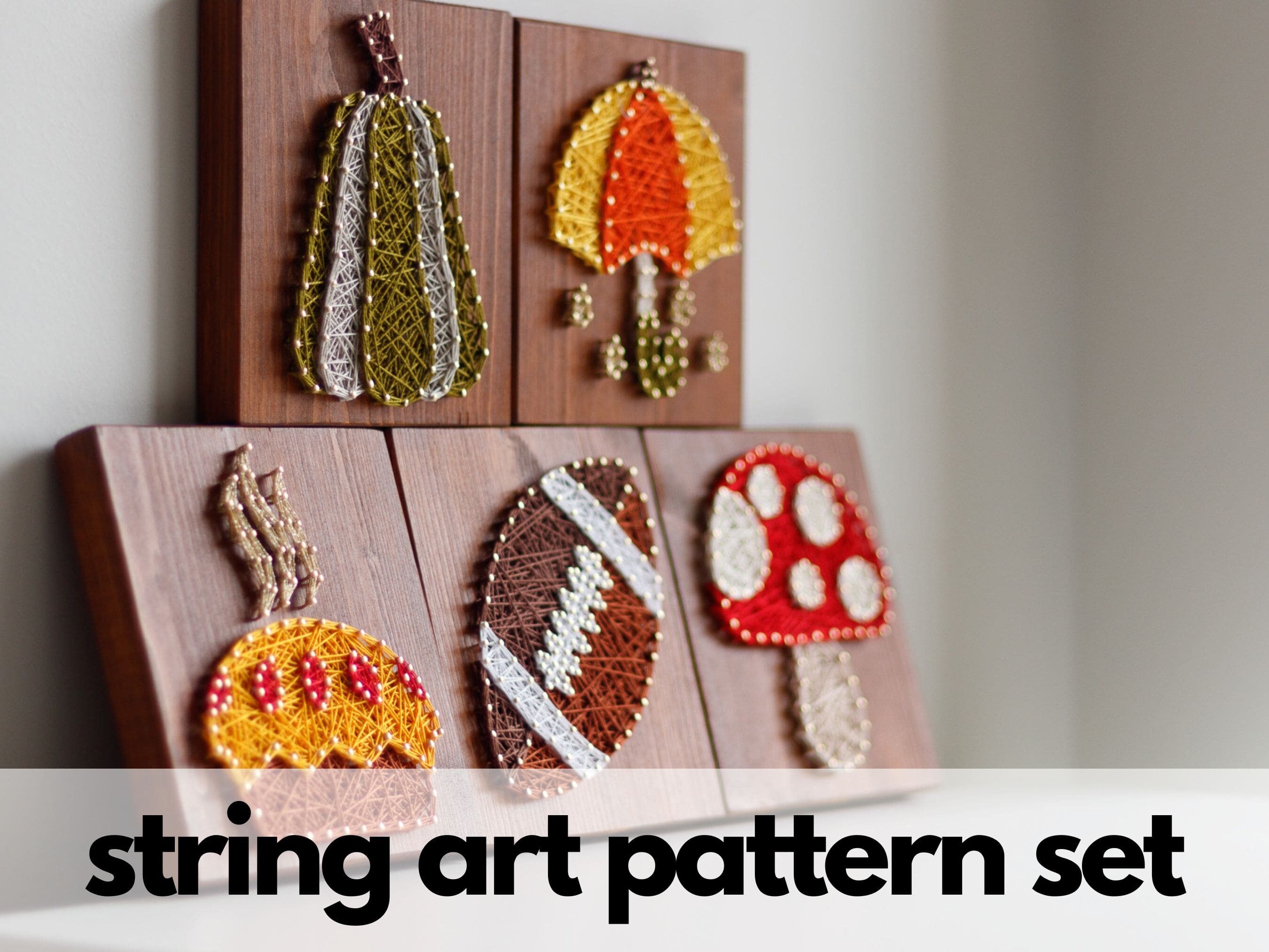 Fall String Art Pattern String Art Pattern Set - Fall String Art - Pumpkin, Pie, Mushroom ...