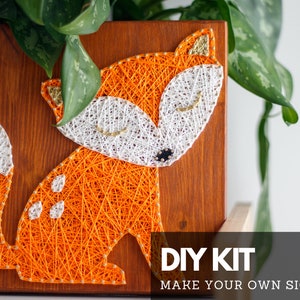 DIY string art kit for adults, little fox decor, step by step string art do it yourself craft kit