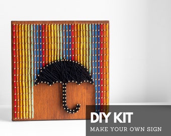 String Art Kit - Create Colorful Wall Art - Do It Yourself Craft Kit for Adults - Rainbow Rain and Umbrella design