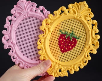 Colorful Cross Stitch Frame Set of 2 – Rainbow Pastel Goth Embroidery Display