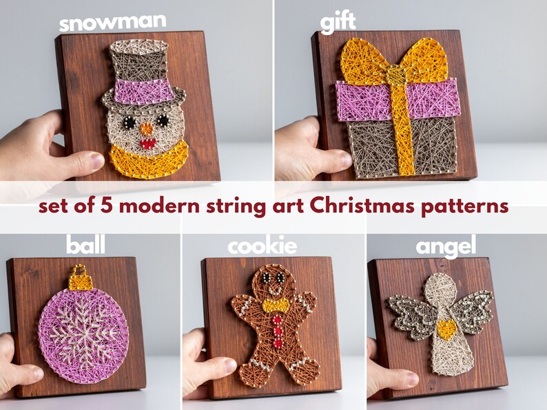 Christmas string art patterns 5 Holiday string art template set image 2