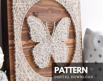 Butterfly string art pattern printable - Butterfly silhouette DIY string art pattern with simple instructions for beginners