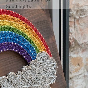Rainbow string art pattern printable Rainbow DIY string art template with step-by-step instructions PDF printable guide image 8