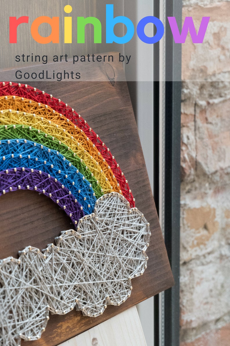 Rainbow string art pattern printable Rainbow DIY string art template with step-by-step instructions PDF printable guide image 8