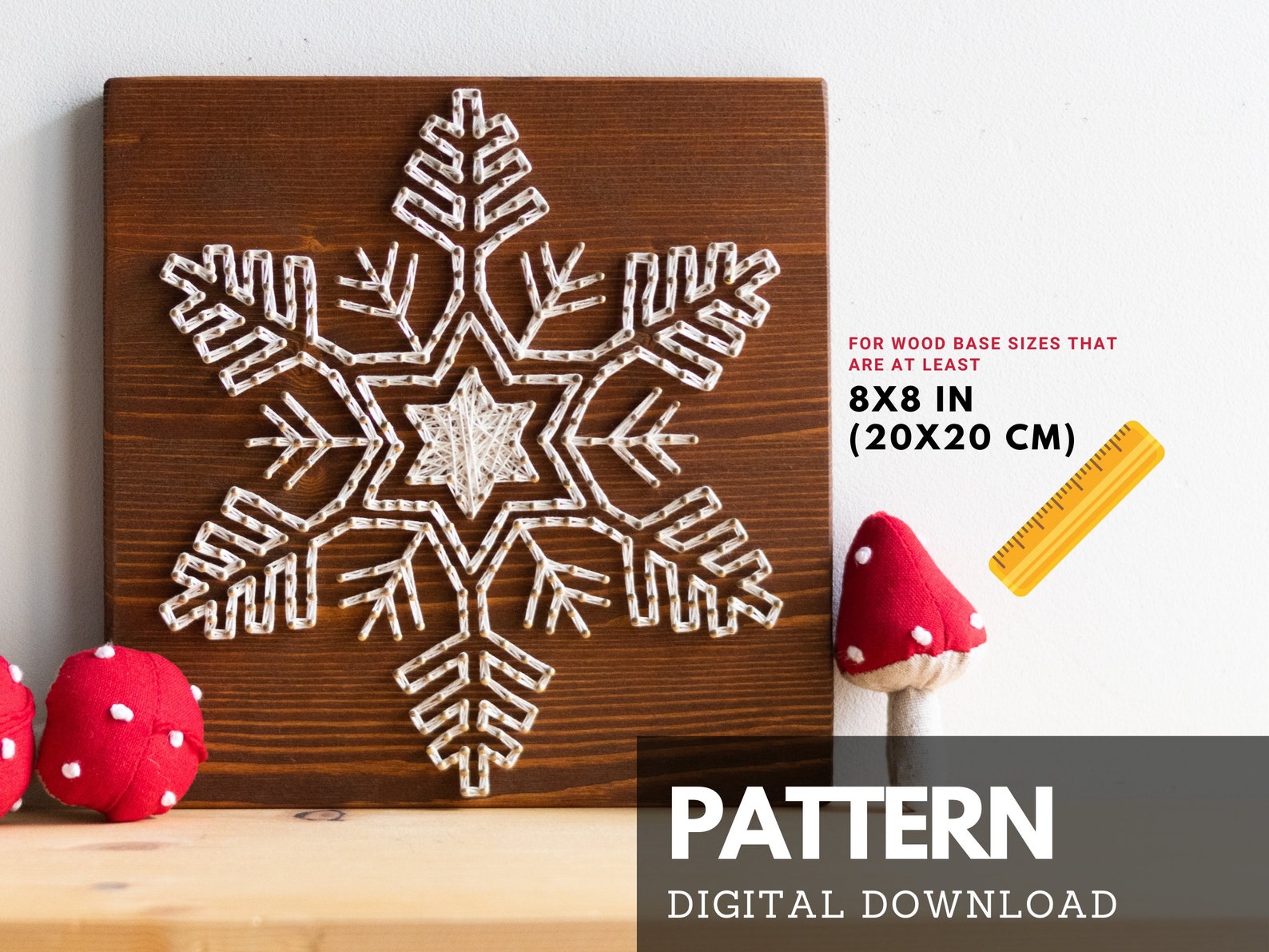 Snowflake string art pattern printable modern minimalist christmas