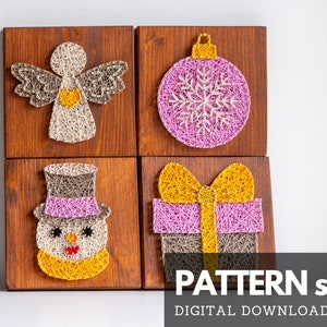 Christmas string art patterns - 5 Holiday string art template set