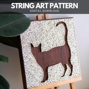 Patrón de arte con cuerdas: plantilla de silueta de gato