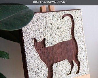 String Art Pattern - Cat Silhouette Template