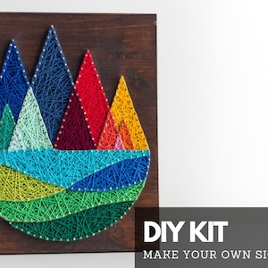 Mountain craft kit for adults - string art geometric mountains, instructions and tools to craft your string art sign