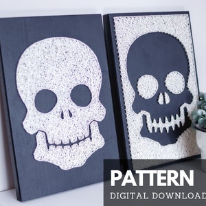 Skull string art pattern printable Halloween skull string art pattern with instructions and tips, Haloween themed DIY pattern download