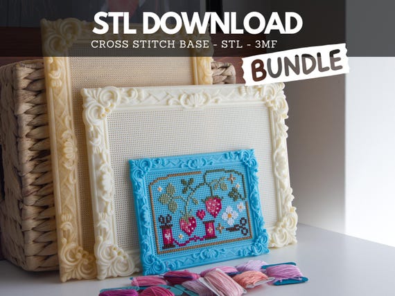 Cross Stitch Frame STL Bundle: Baroque Small + Large Stitchable Embroidery Blank, 3D Print Files