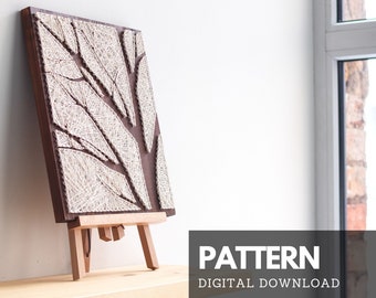 Tree silhouette string art pattern printable - tree string art, string art tree template with instructions, DIY minimalist wall art