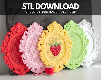 Cross Stitch Frame STL: Baroque Oval Stitchable Embroidery Blank, 3D Print File