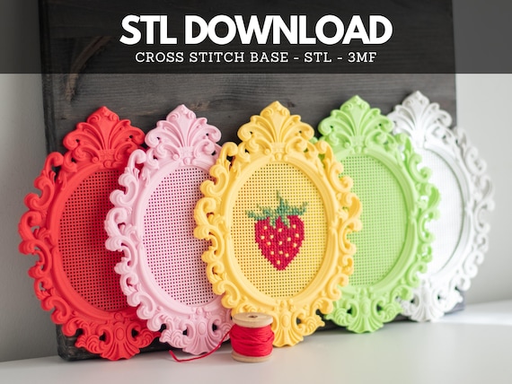 Cross Stitch Frame STL: Baroque Oval Stitchable Embroidery Blank, 3D Print File