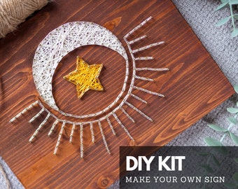 Sun, Moon, Star String art DIY craft kit - DIY kit for adults and kids, Step by step DIY gift for friends and family for Holidays.