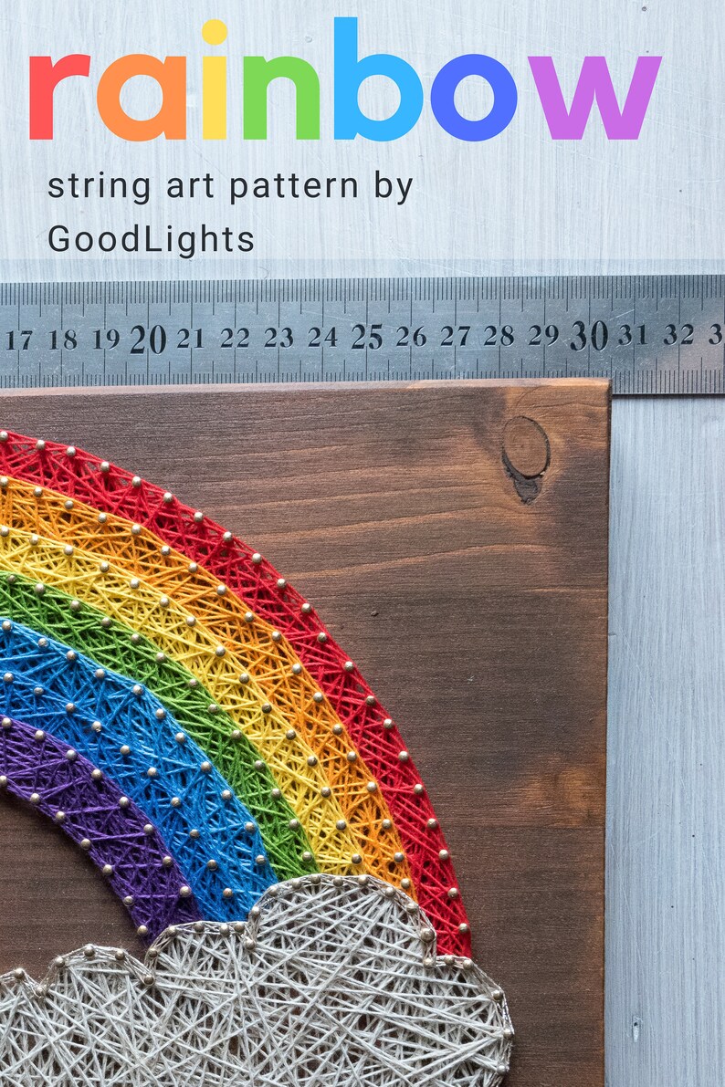 Rainbow string art pattern printable Rainbow DIY string art template with step-by-step instructions PDF printable guide image 5