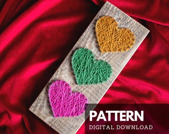 3 Hearts string art pattern printable - 3 heart string art pattern, great DIY project for adults and kids with instructions for beginners