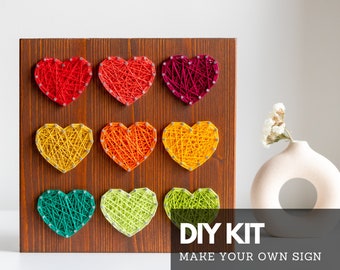 Rainbow hearts string art do it yourself craft kit