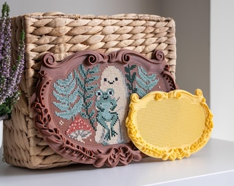 Cross Stitch Frame: Ornate Plaque 3D Printed Stitchable Embroidery Blank, No-Hoop Embroidery Display
