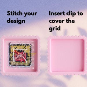 Cross stitch box assembly — stitch your design into the perforated lid then insert the clip-in cover to hide thread ends for a clean finished look