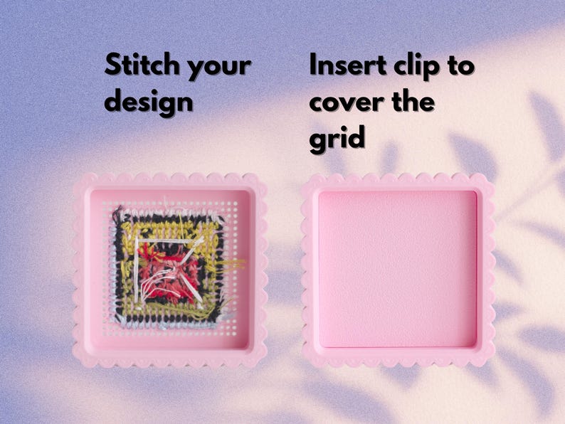 Cross stitch box assembly — stitch your design into the perforated lid then insert the clip-in cover to hide thread ends for a clean finished look