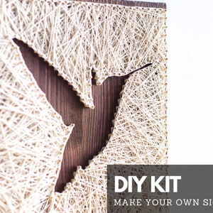 Hummingbird silhouette string art DIY kit for adults and kids - DIY wood sign craft kit with flying bird silhouette design for beginners