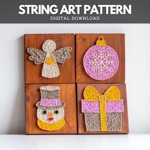 Motivi natalizi con fili: angelo, pupazzo di neve, ornamento (download digitale)